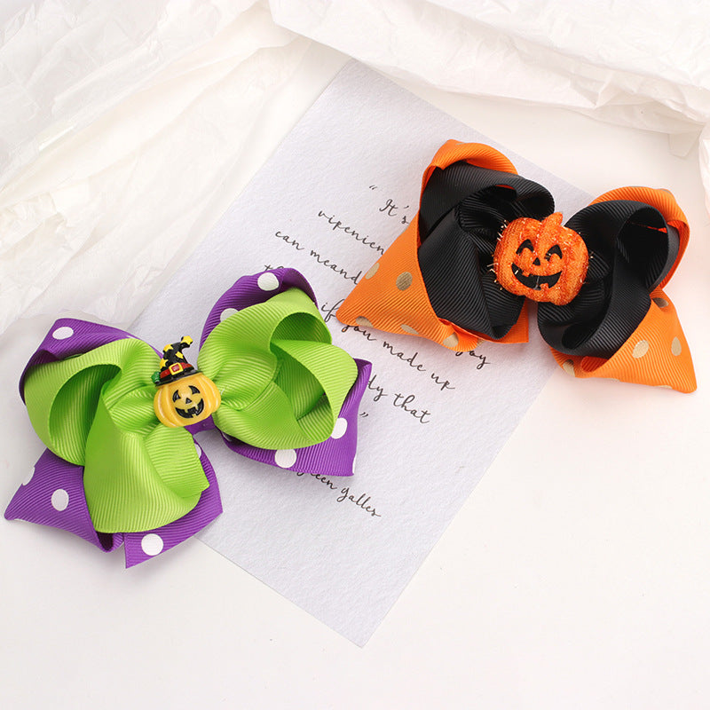 Pince à cheveux citrouille avec nœud pour enfants, accessoires pour cheveux d'Halloween
