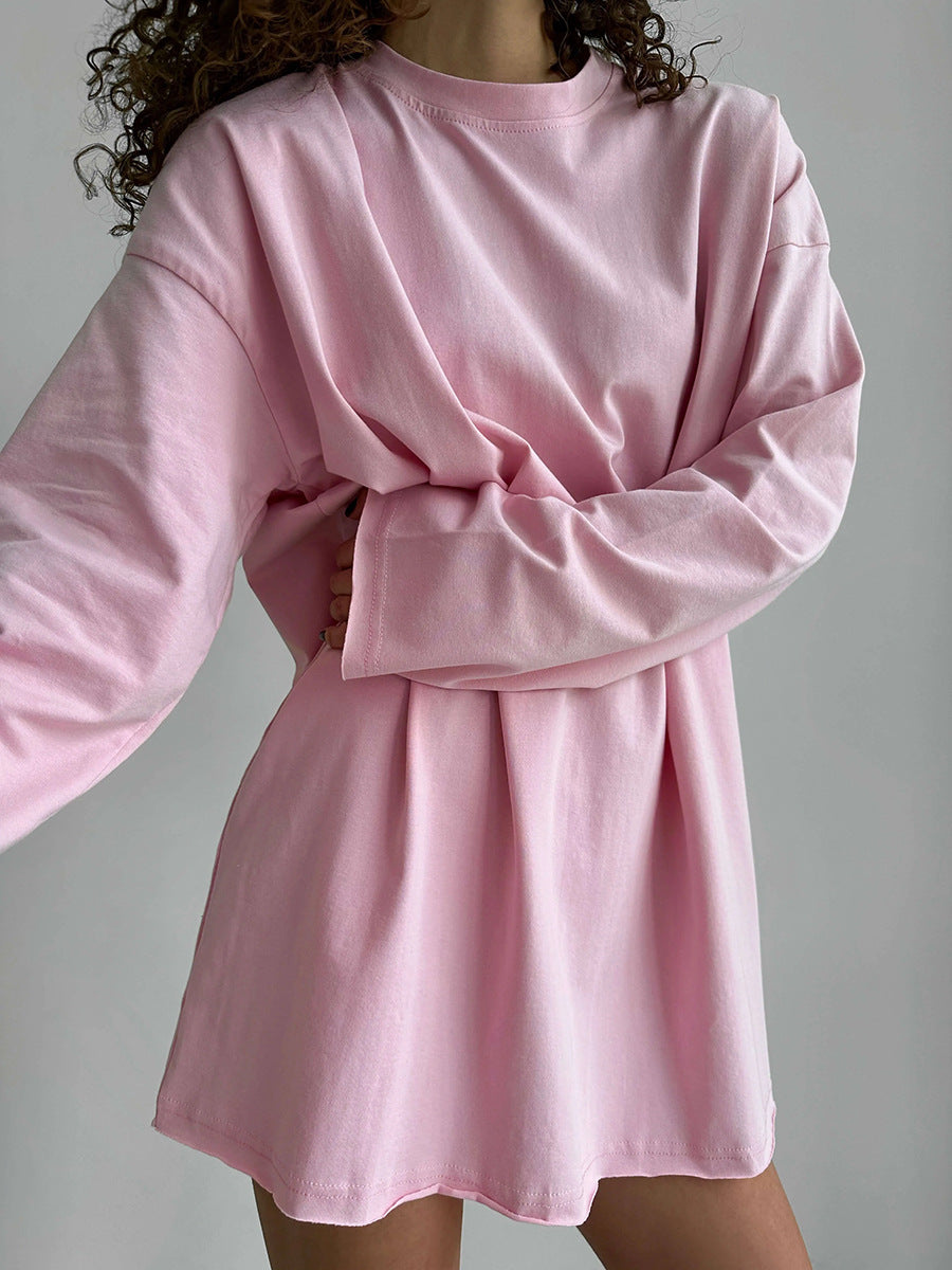 Casual Solid Color Round Neck Long Sleeve Blank T-Shirt