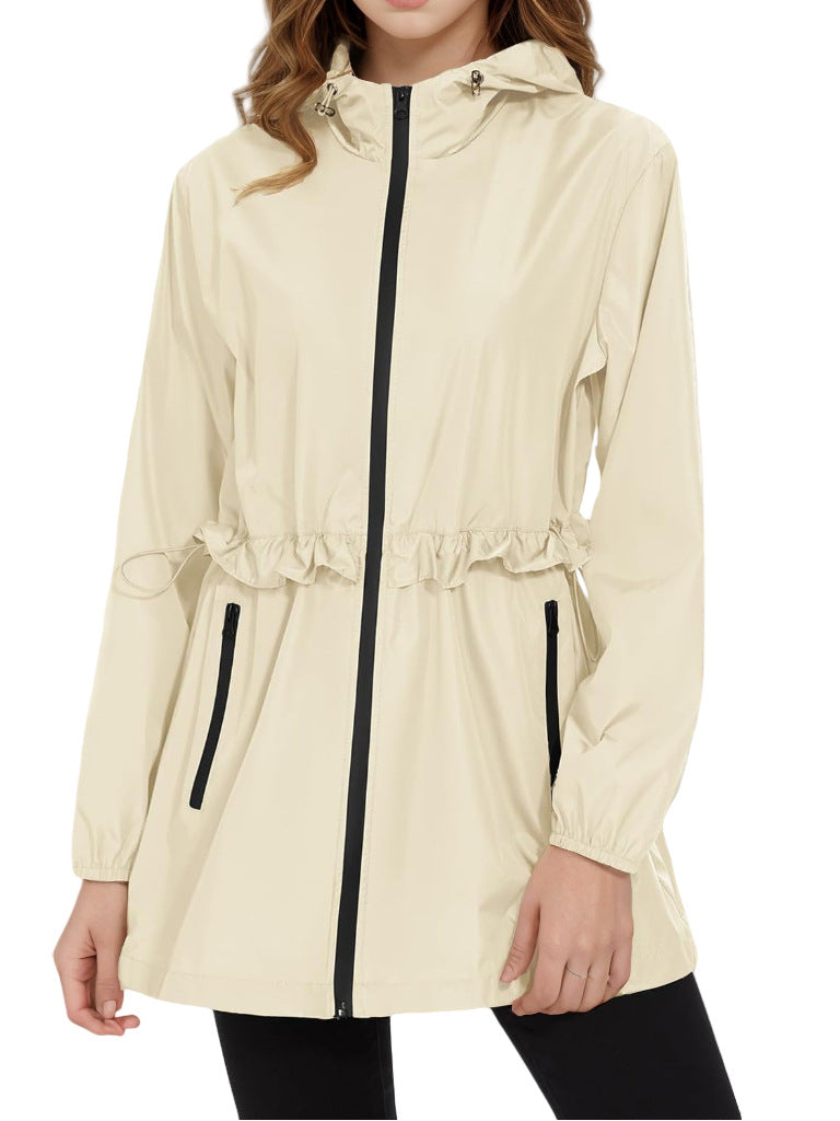 Sudadera impermeable informal de manga larga en color liso para mujer