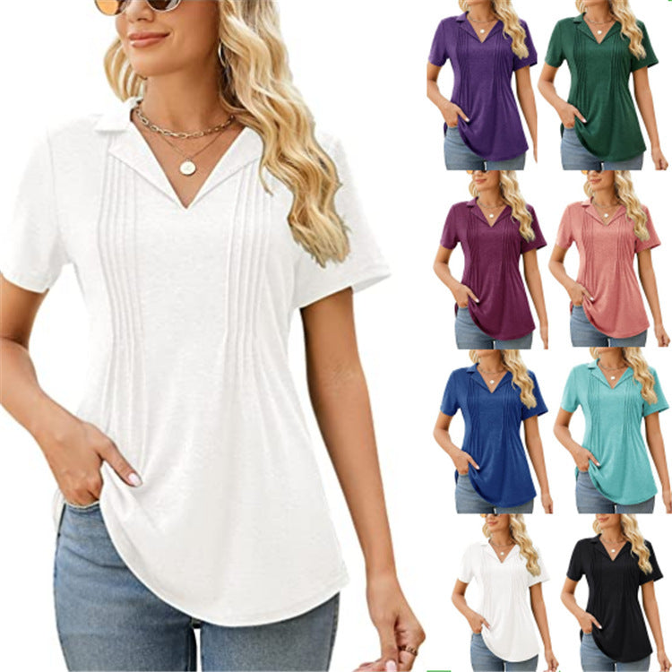 Summer Women Casual V-Neck Short Sleeve Blank T-Shirt