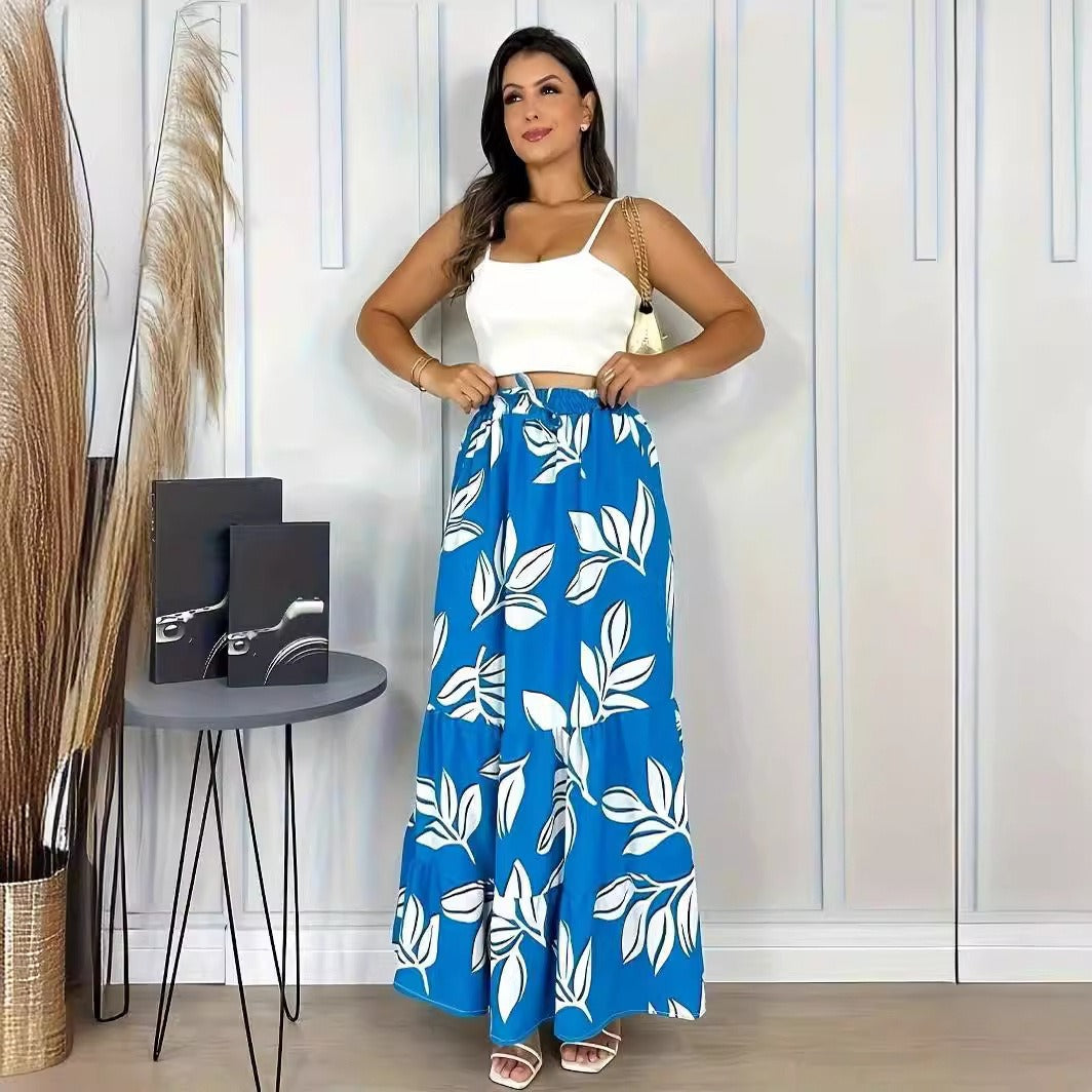 Falda de cintura alta con estampado floral informal de moda para mujer