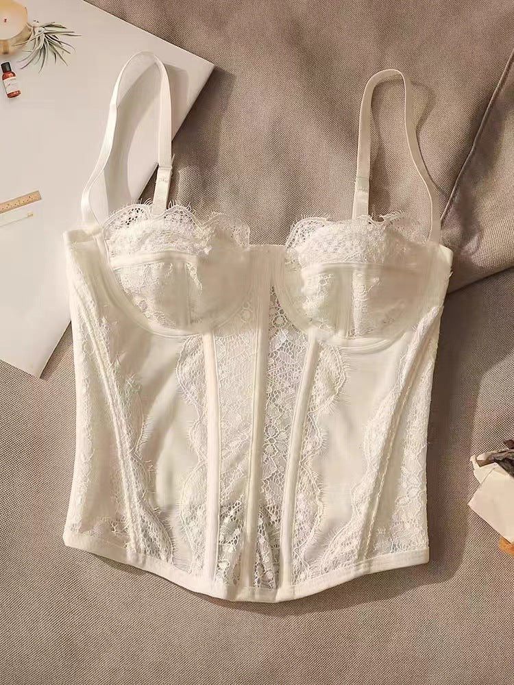 Women Fashion Sexy Solid Color Lace Corset Camisole