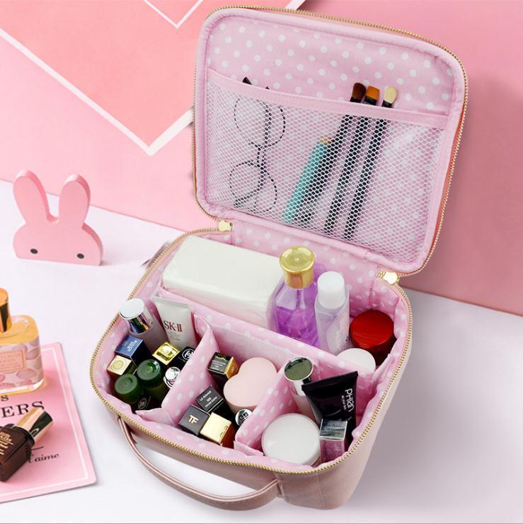 Bolsa de cosméticos de cuero sintético de moda - Portátil de gran capacidad