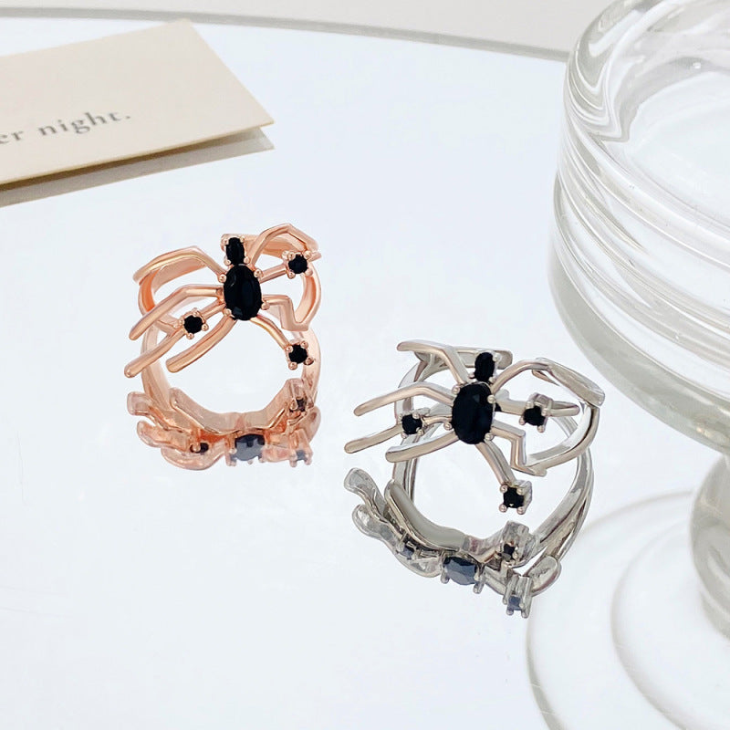 Anillo de apertura de araña de metal oscuro para mujer de Halloween