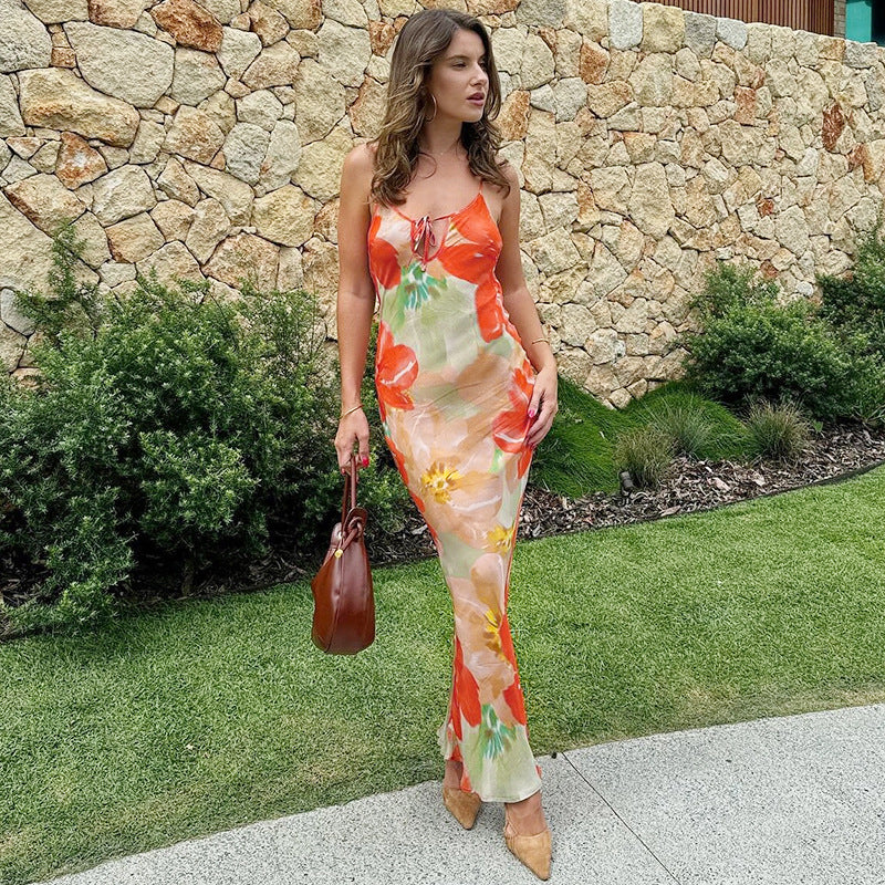 Women Fashion Sexy Vacation Floral Print Dress