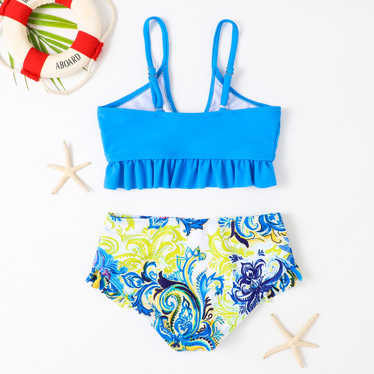 Girl Fashion Cute Pleated Top Printed Shorts Swimwear