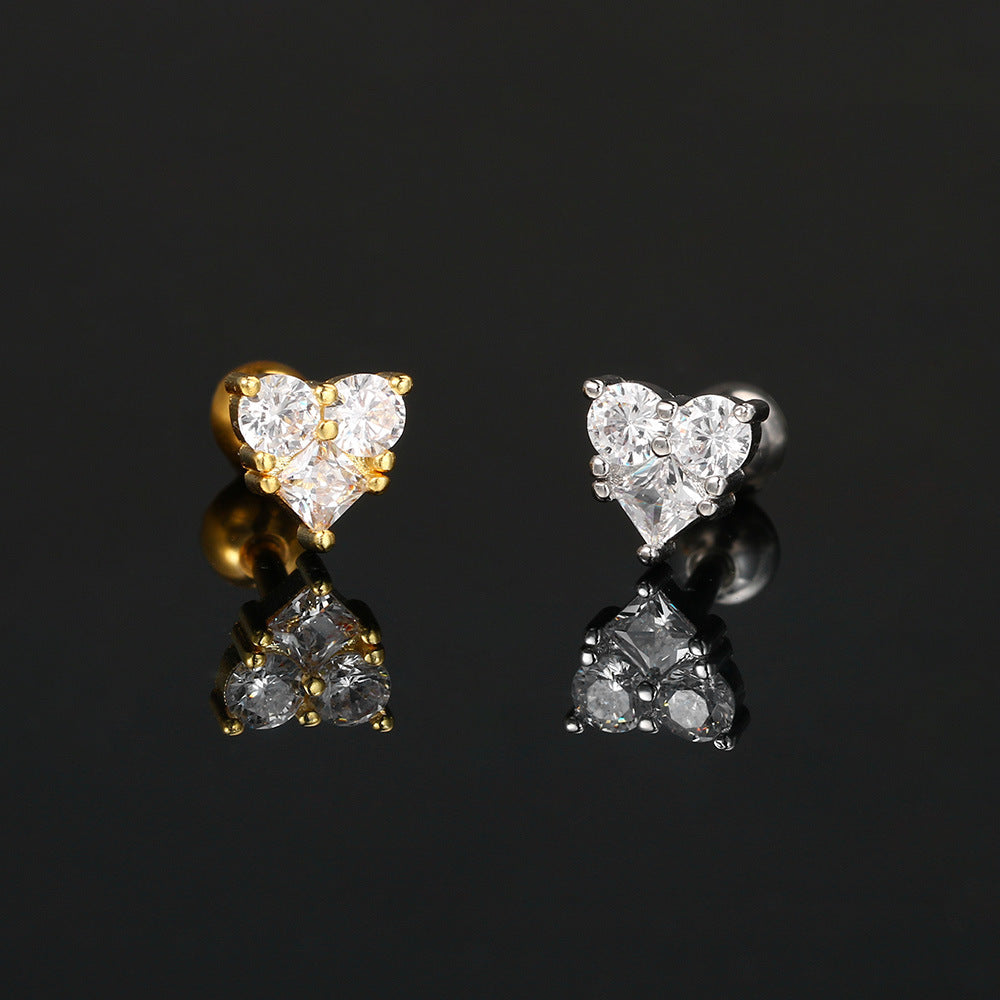 Zircon Butterfly Heart-Shaped Titanium Steel Earring