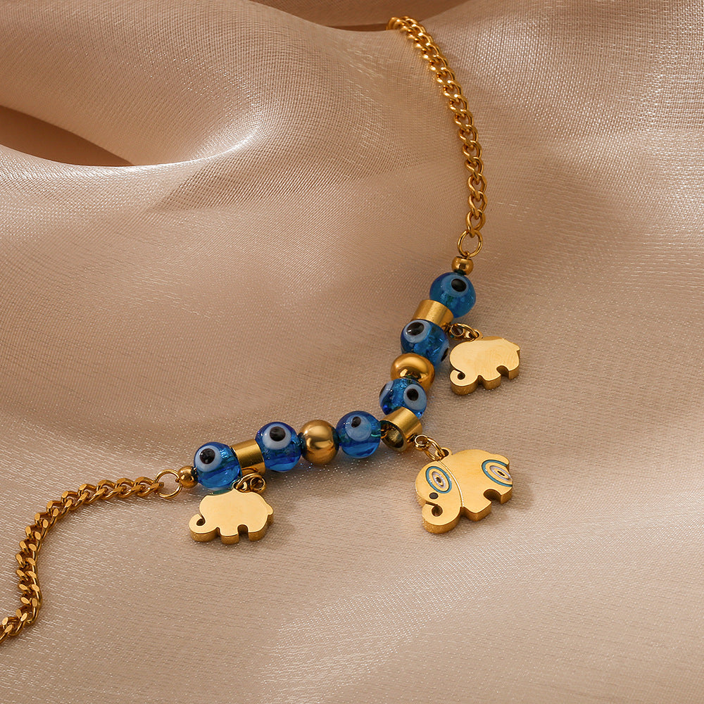 Pulsera con colgante de elefante y cuentas de ojo malvado para mujer