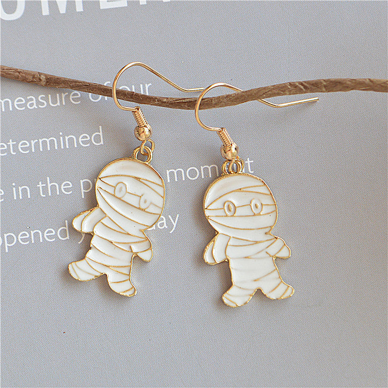 Pendientes de sombrero con forma de calavera, calabaza, gato y fantasma de Halloween para mujer