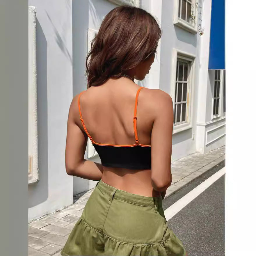 Women Fashion Sexy Irregular Printed Spaghetti Strap Crop Top