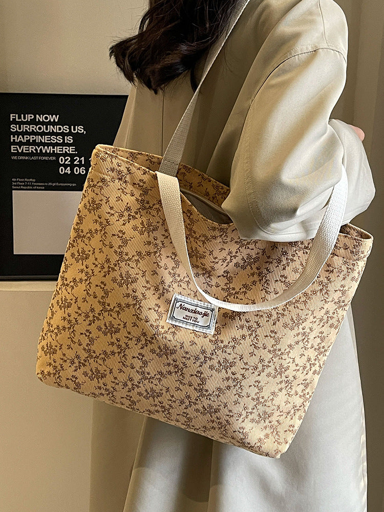 Bolso tote informal de pana con estampado floral para mujer