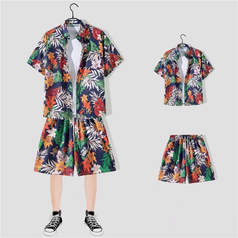 Men's Casual Vacation Tiny Flower Print Shirt Set