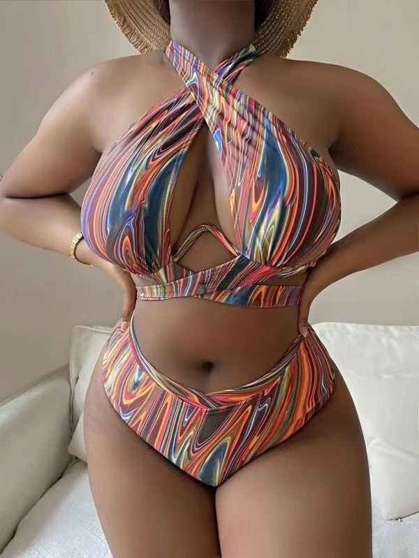 Women Summer Vacation Sexy Plus Size Tie Dye Swimsuit