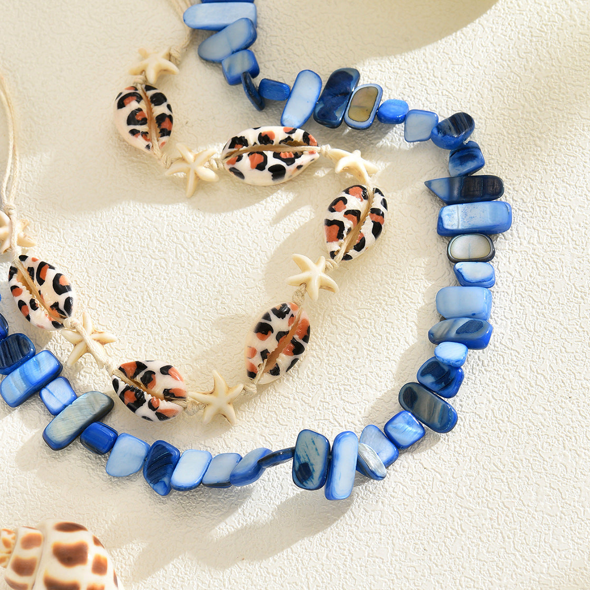 Ocean Wind Irregular Gravel Beaded Starfish Shell Sea Necklace