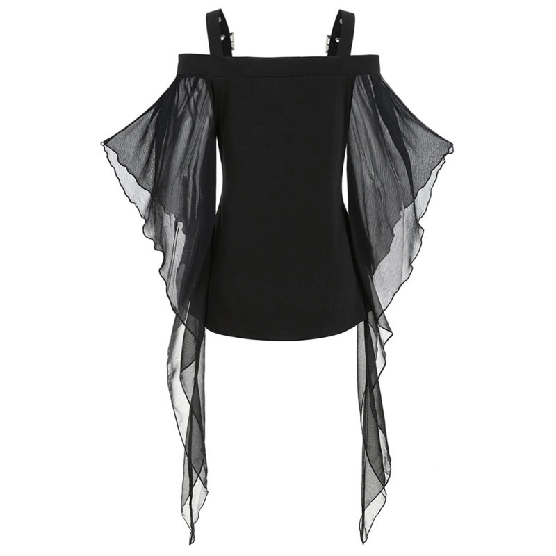 Haut gothique en maille à bretelles irrégulières pour femme, style Halloween