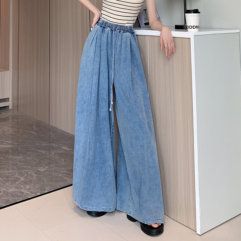 Women Casual Loose Wide Leg Denim Jeans with Pockets