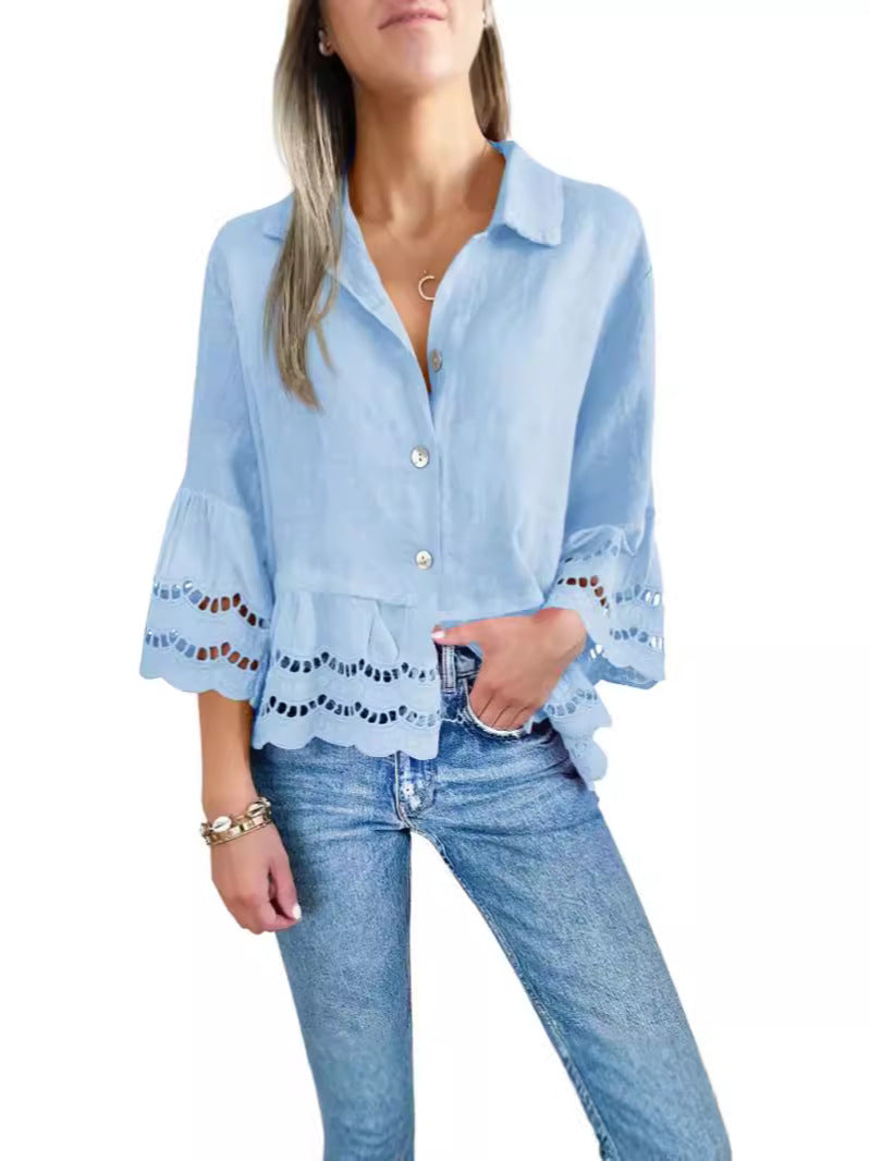 Women Fashion Casual Solid Color Blouse