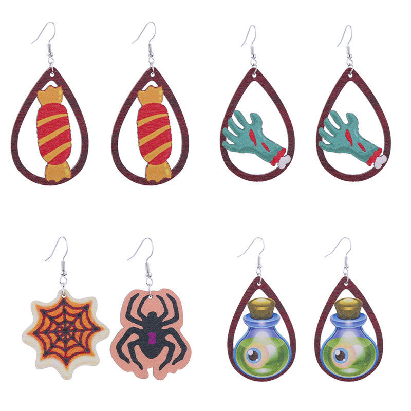 Halloween Women Funny Horror Ghost Witch Wooden Earrings
