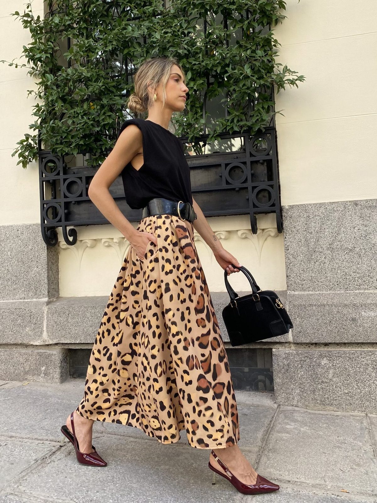 Falda larga elegante con estampado de leopardo para mujer