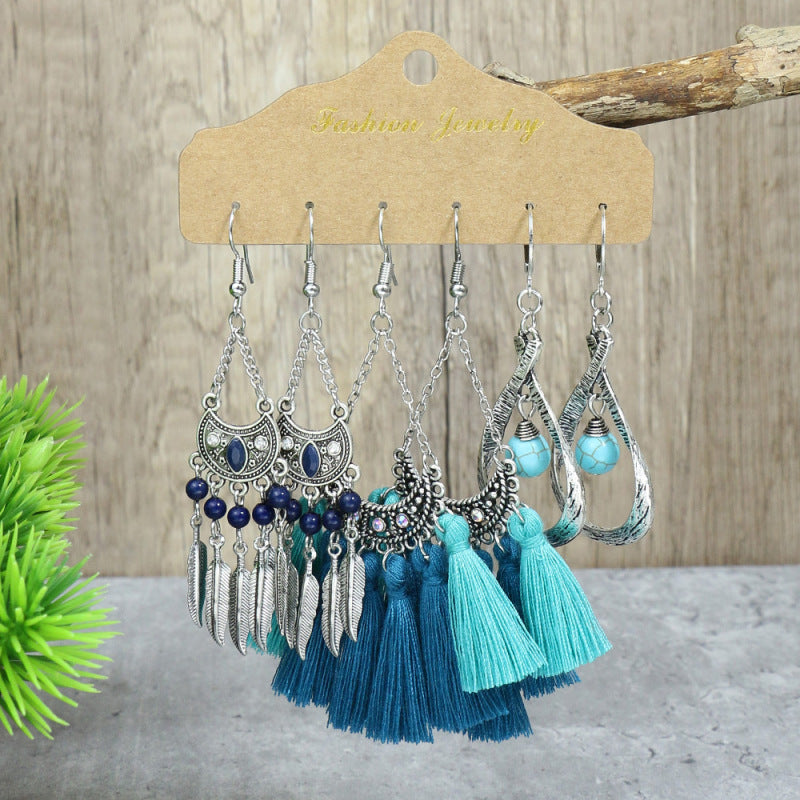 Conjunto de pendientes con borlas creativas retro de estilo étnico bohemio