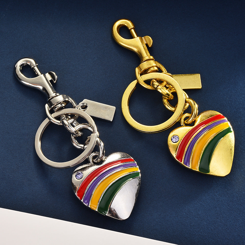 Women Simple Alloy Love Rainbow Pendant Keychain