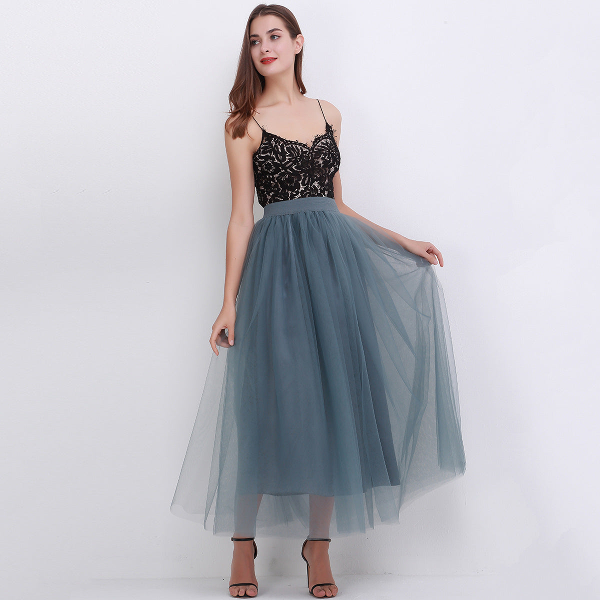 Women Fashion Solid Color Mesh Skirt