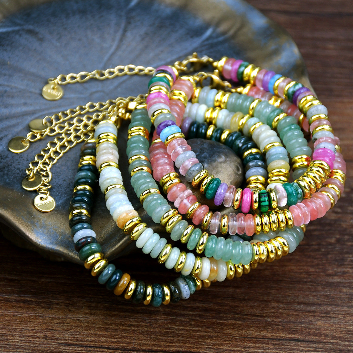 Women Multicolor Natural Stone Beaded Bracelet - Organic Fashion Accessory