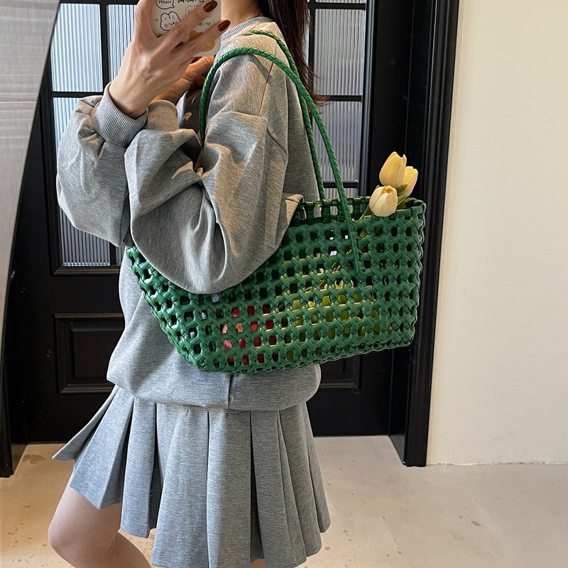 Handmade Woven Fabric Beach Tote with Vegetable Basket Style