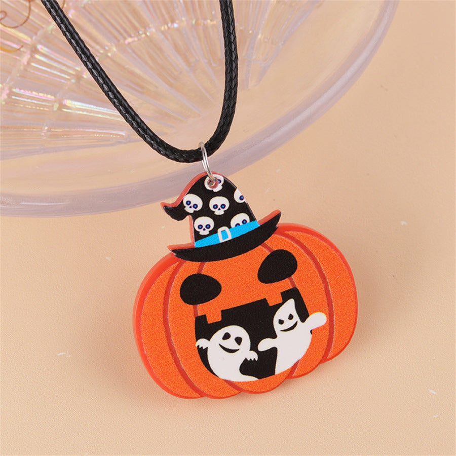 Collar acrílico creativo de calabaza fantasma con dibujos animados de Halloween