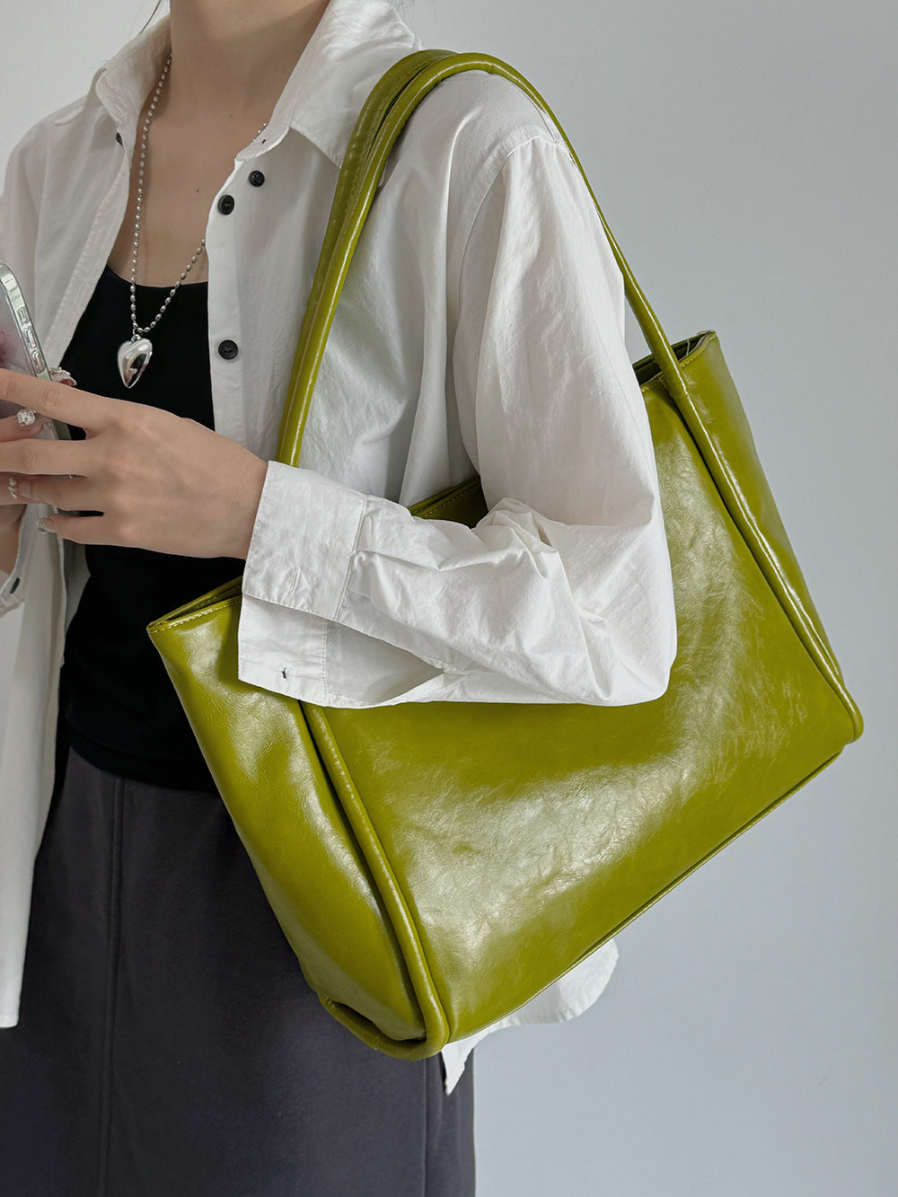 Sac fourre-tout décontracté simple de grande capacité pour femme, couleur unie