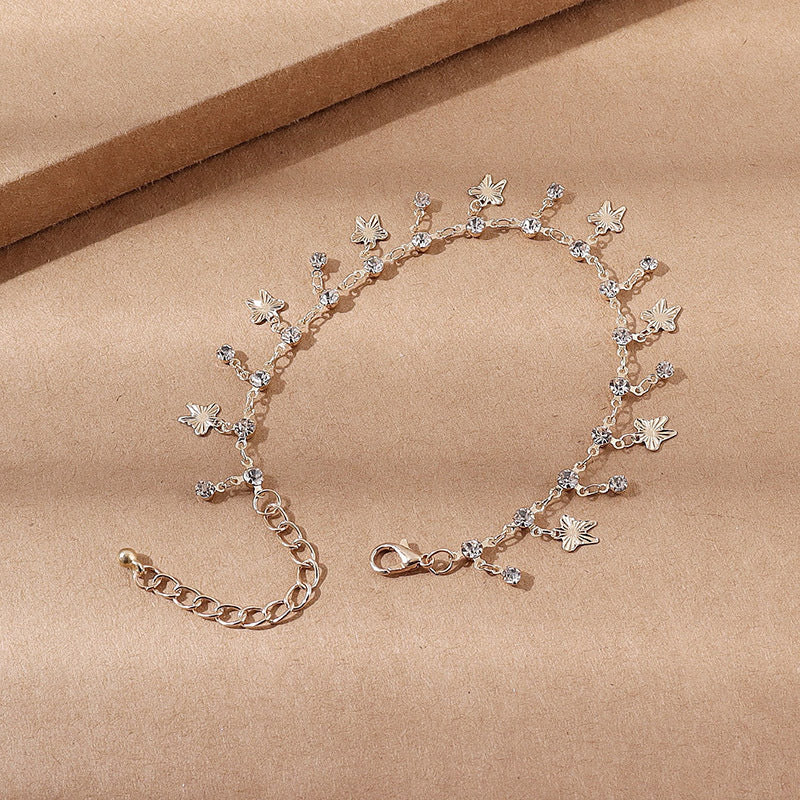 Tobillera con borlas de mariposa y diamantes de imitación bohemios