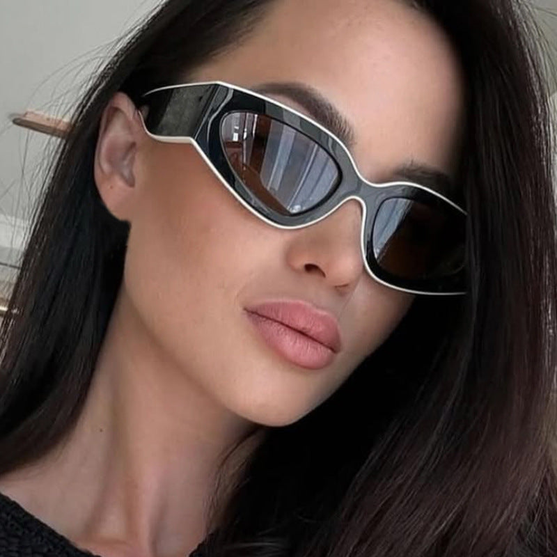 Lunettes de soleil tendance pour femmes, style chat, colorblock, avec monture en polycarbonate