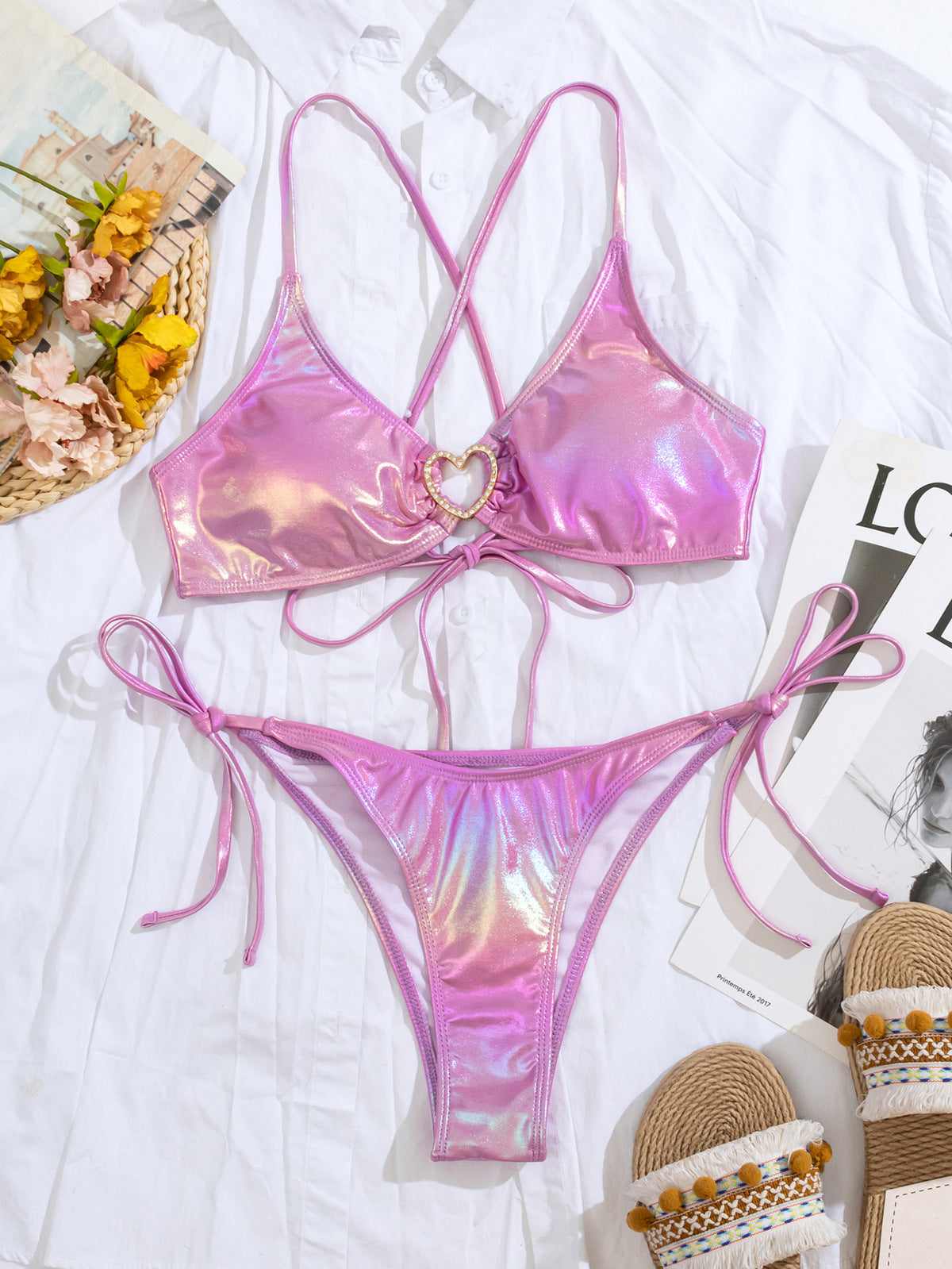 Bikini sexy con tirantes brillantes para mujer