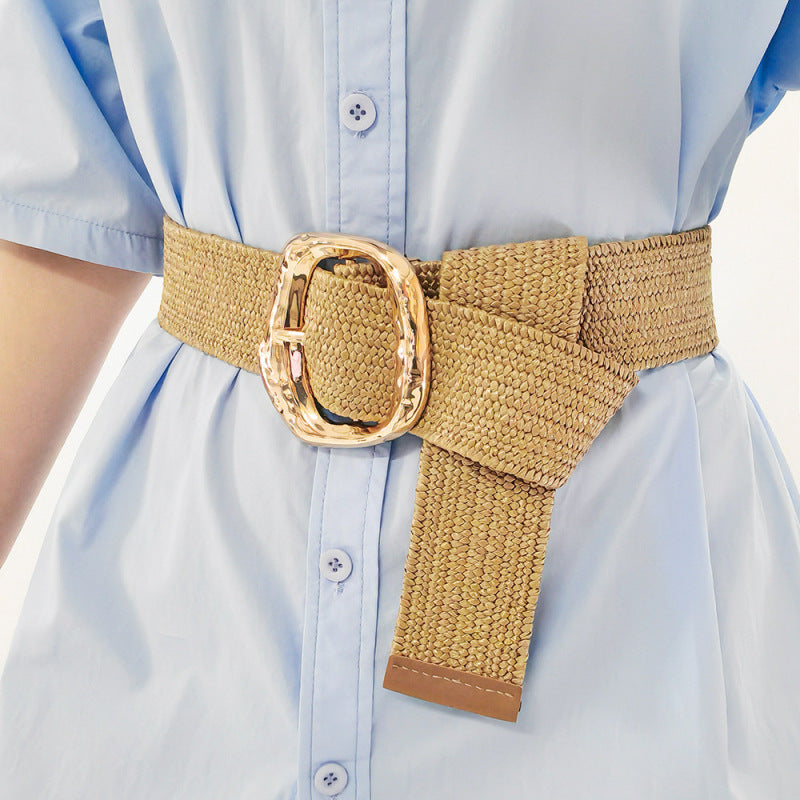 Cinturón tejido de paja informal para mujer para vacaciones de verano