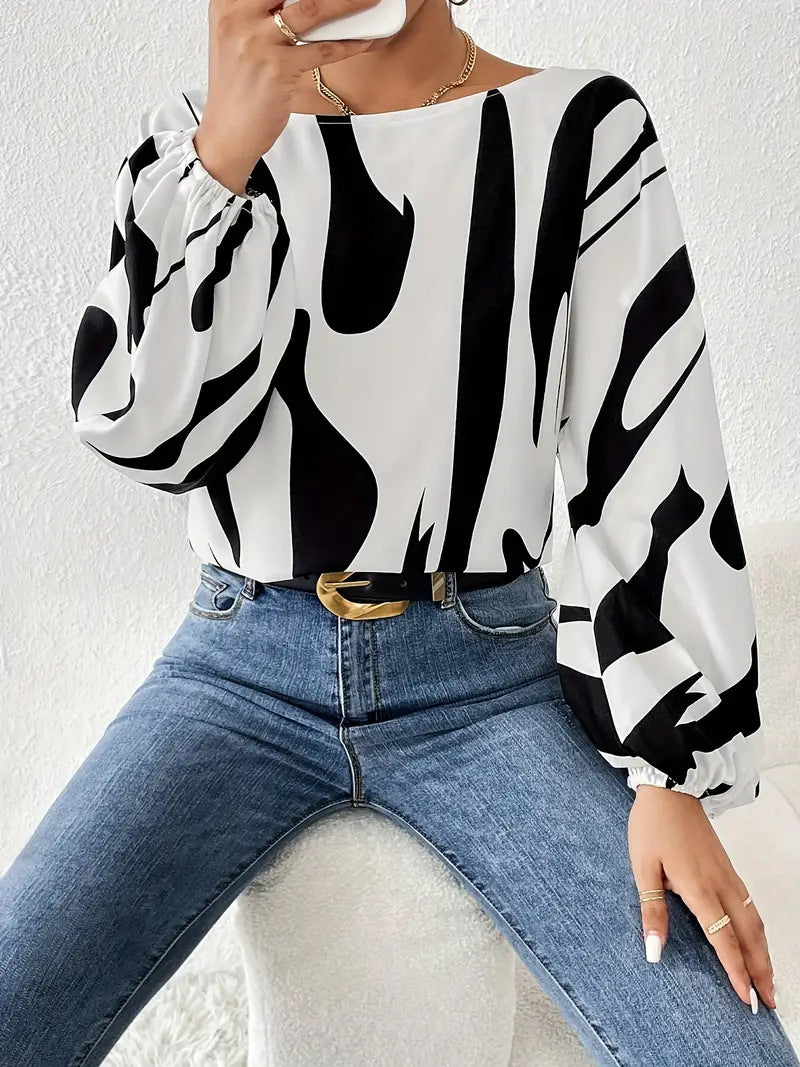Blusa informal con estampado geométrico a la moda para mujer