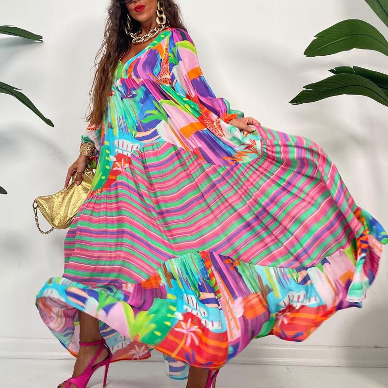 Vestido de manga larga estampado con cuello en V extragrande de Bulk Trade