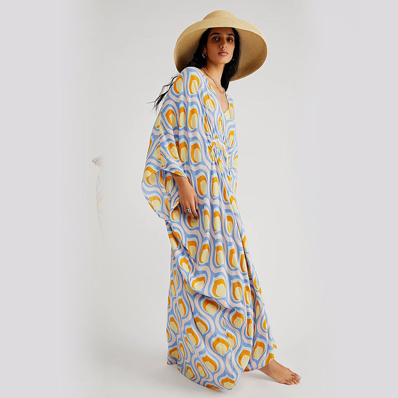 Women Fashion Casual Vacation Printed Long-Sleeve Cover-Up