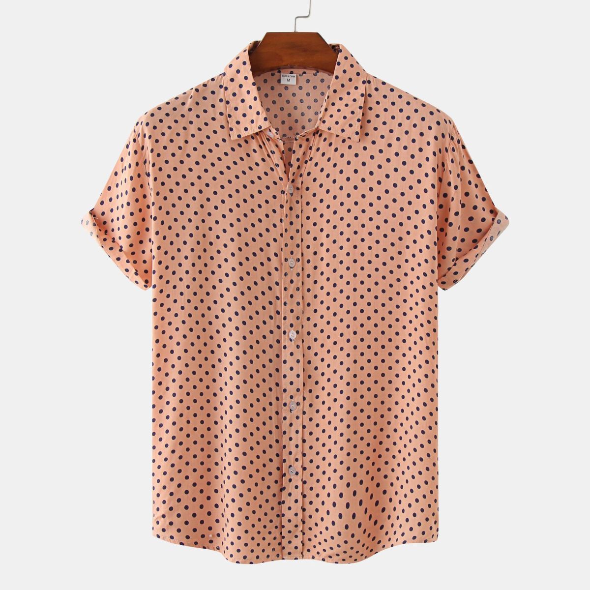 Men Casual Vacation Polka Dot Print Short Sleeve Shirt