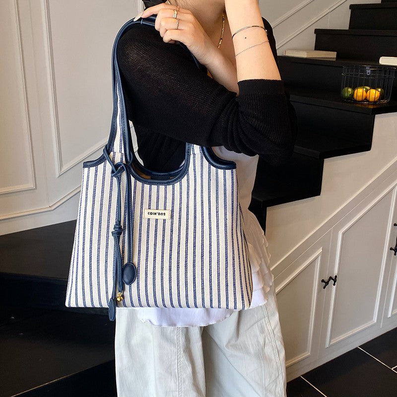 Sac fourre-tout décontracté à rayures pour femme, grande capacité