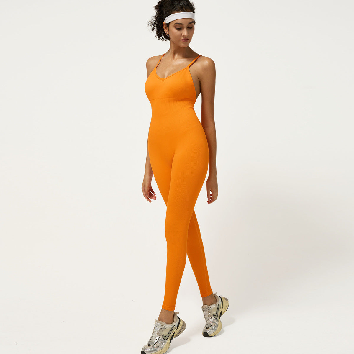 Women Seamless Backless Yoga Jumpsuit with Solid Colors