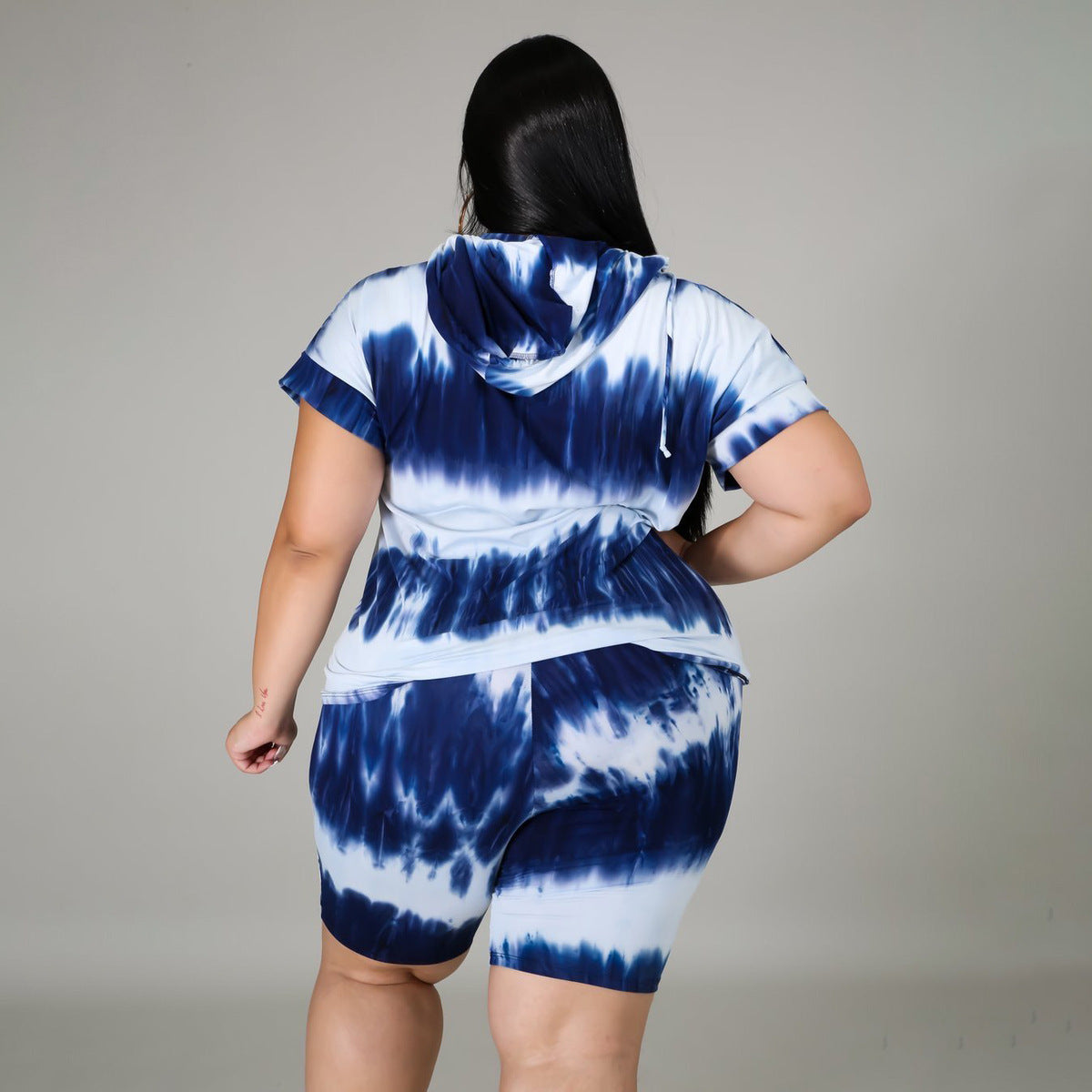 Women Casual Tie-Dye Shorts Two-Piece Set with Hoodies