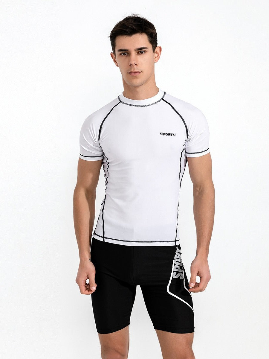 Men Casual Printed Short-Sleeve Swimming Trunks Set