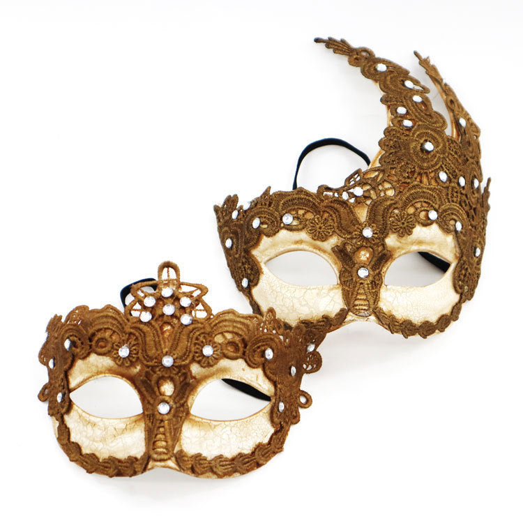 Masque unisexe tendance en dentelle craquelée et diamants pour Halloween