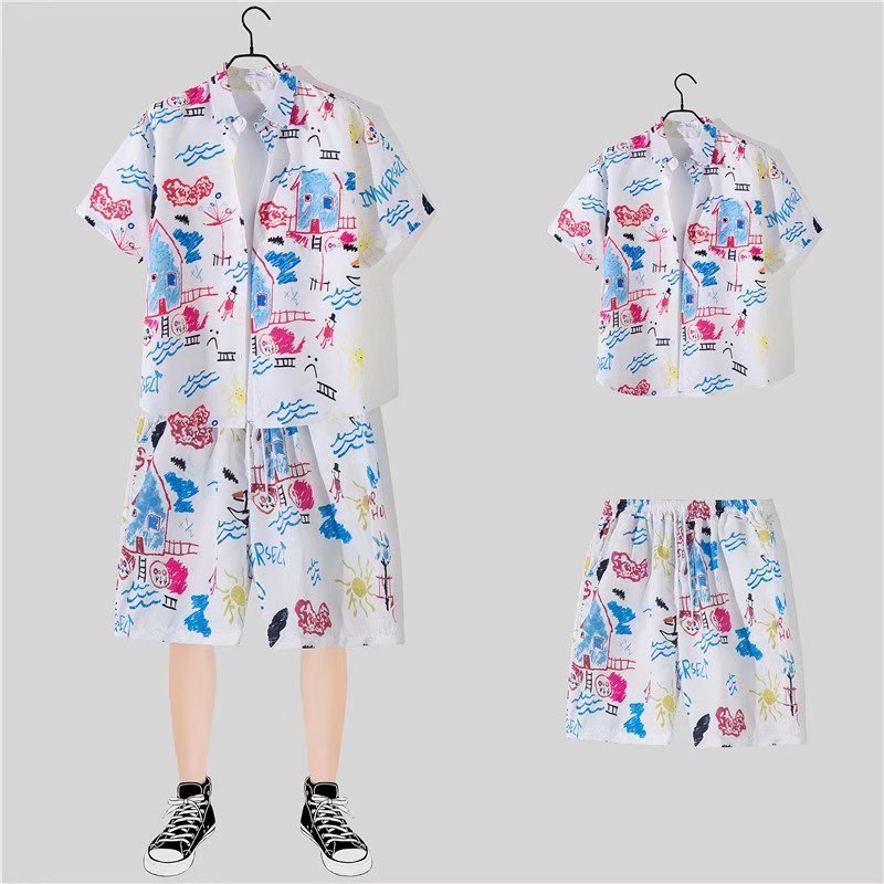 Men's Casual Vacation Tiny Flower Print Shirt Set