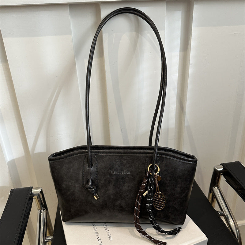 Bolso tote retro de gran capacidad con colgante para mujer, estilo urbano, de PU.
