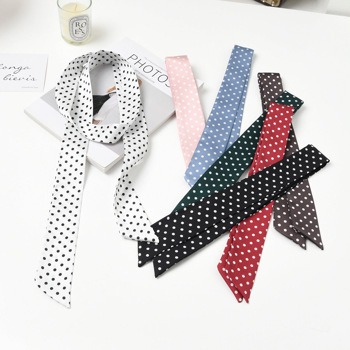 Fashion Dot Printed Bag Handle Silk Scarf