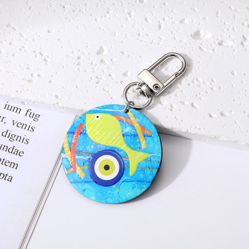 Women Retro Bohemian Round Devil Eye Keychain Set