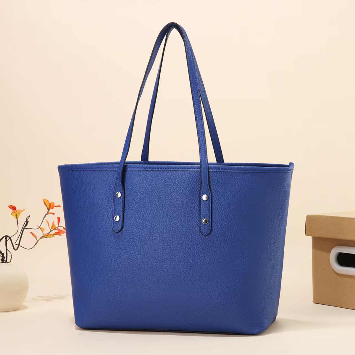 Simple Solid Color Large Capacity PU Tote Bag