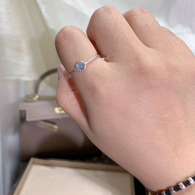 Anillo abierto de plata de ley S925 con aguamarina natural de moda