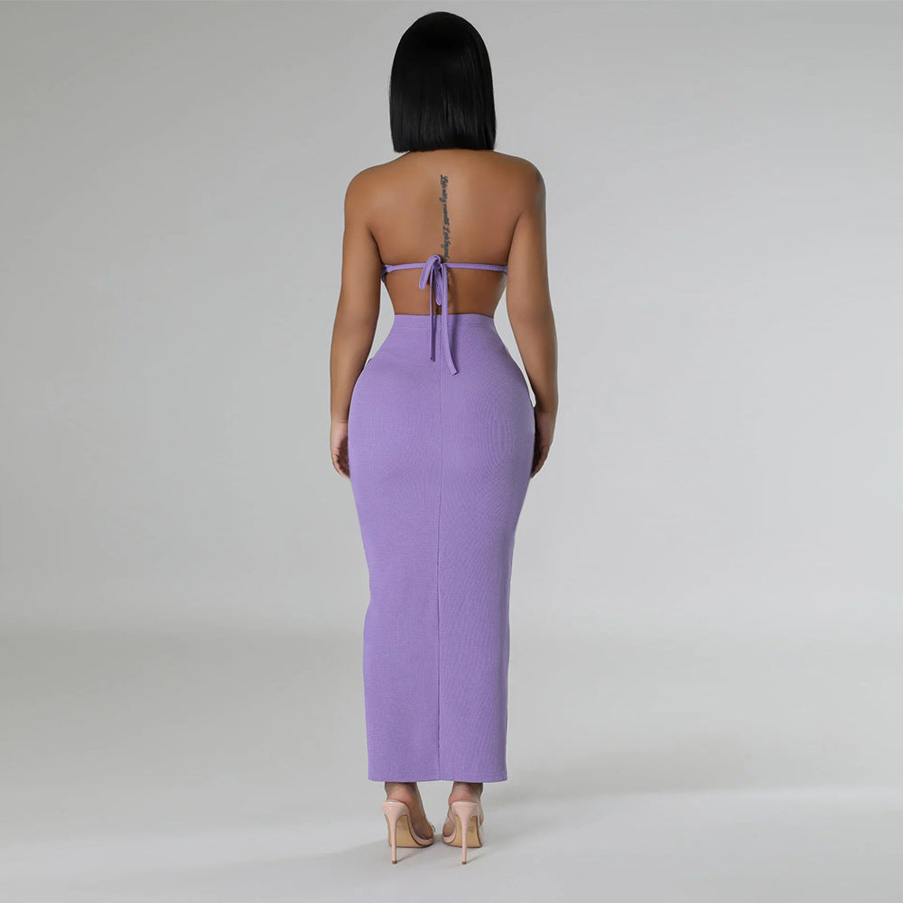Conjunto de top corto sin mangas de color sólido sexy a la moda para mujer